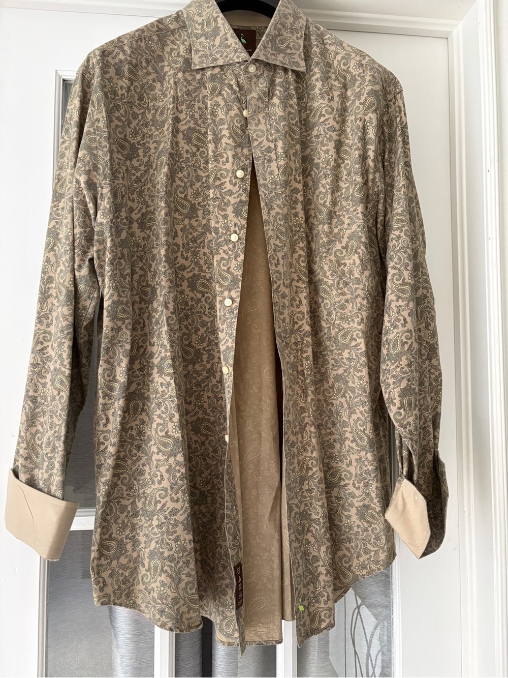 Tailorbyrd Beige Shirt with Sage Paisley Accents